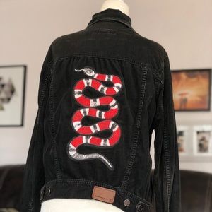 Calvin Klein Black Jeans Jacket w/ Snake Embroiled